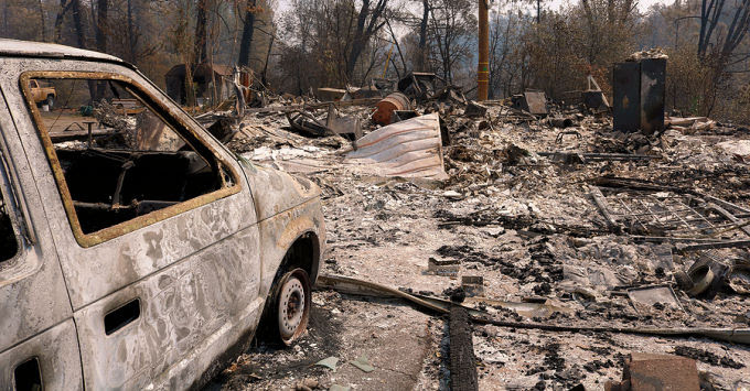 car wrecked from wildfire